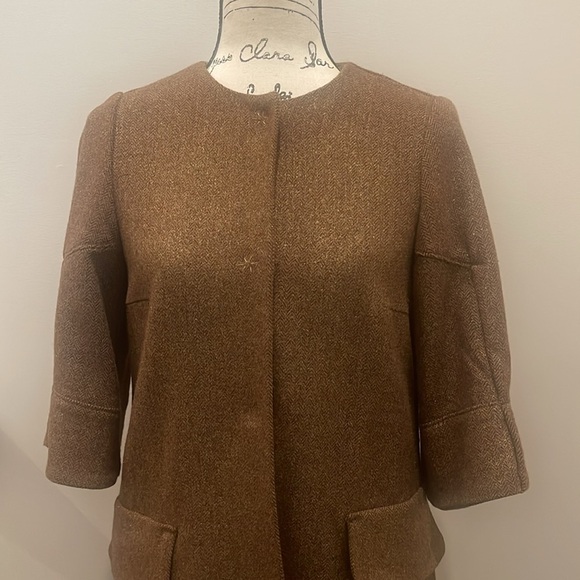 Anthropologie McGinn Knightsbridge Brown Metallic Gold Tweed Jacket - Picture 7 of 16